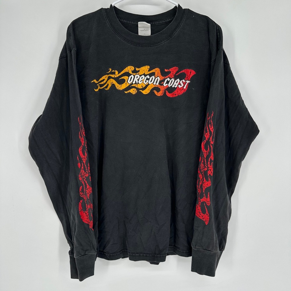 Vintage Oregon Coast Flame Graphic Long Sleeve Hit Shirt Mens Large Black WCC